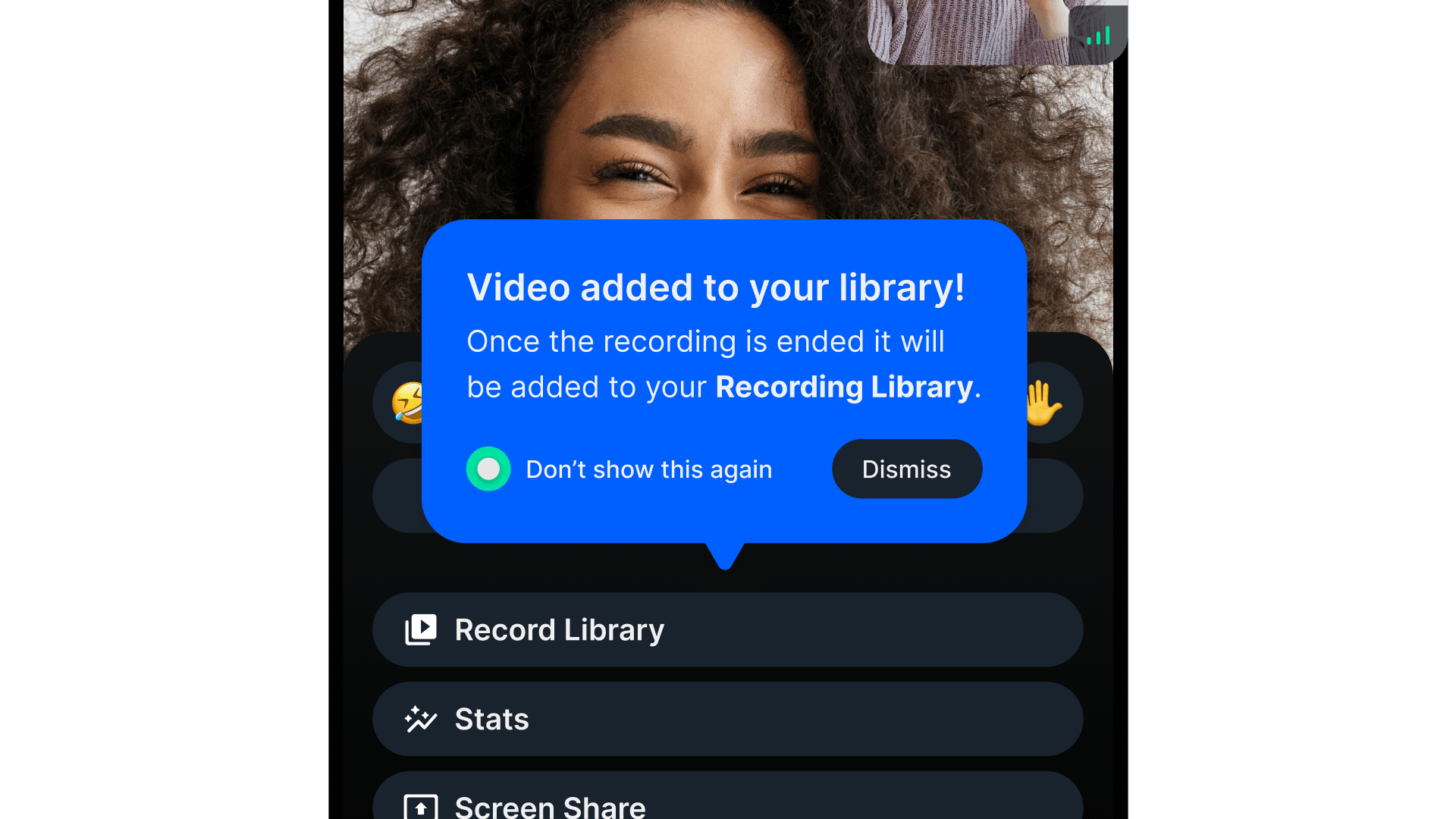 Example of a recording library tooltip